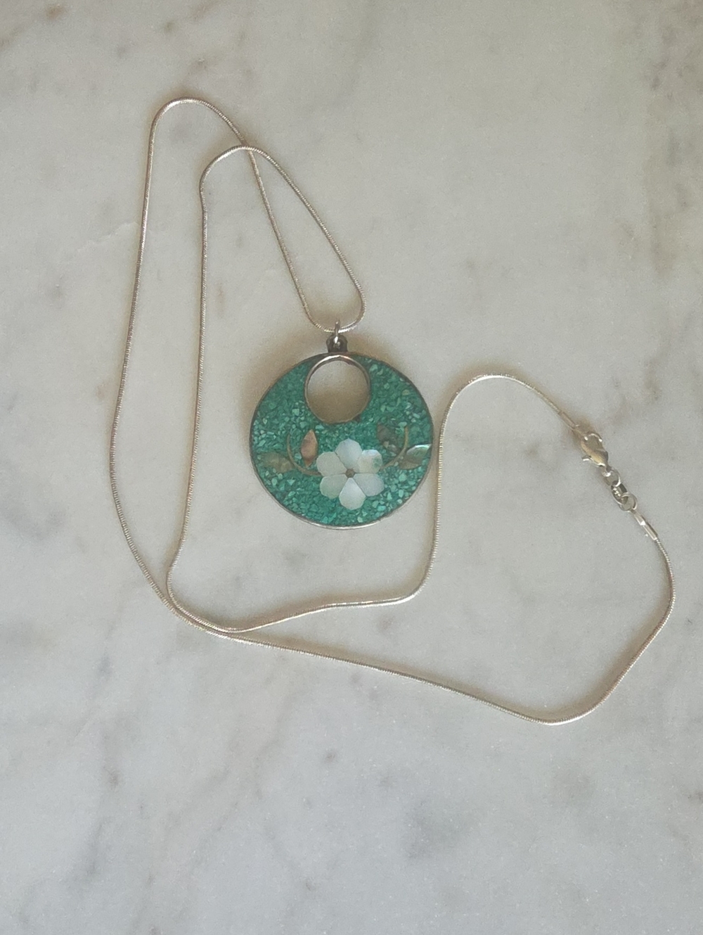 vintage Mexican alpaca silver pendant On A Sterling Silver Chain